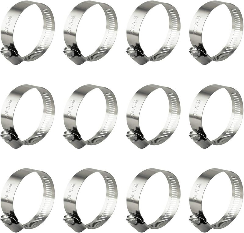 ZIPCCI Hose Clamp, 12 Pack Stainless Steel Worm Gear fuel line hose clamps, 21-38mm (3/4-1-1/2 inch) - Image 1